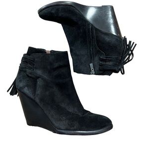 Frye Black Wedge Zip Up Ankle Boots Size 8.5